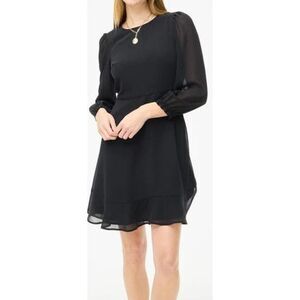 J. CREW Mini Dress Flounce Hem 2 Black Chiffon Fit Flare Crew NWT B17
